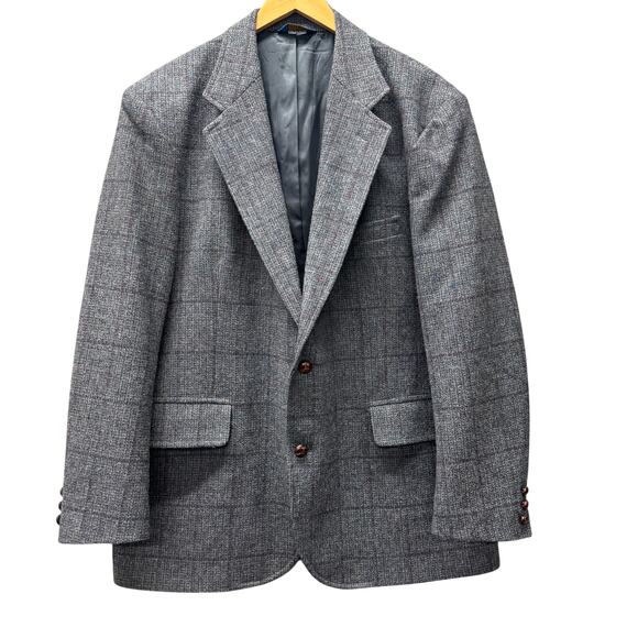 Vintage Pendleton Tweed Blazer Virgin Wool Gray Blue Sport Coat USA Mens 46 L